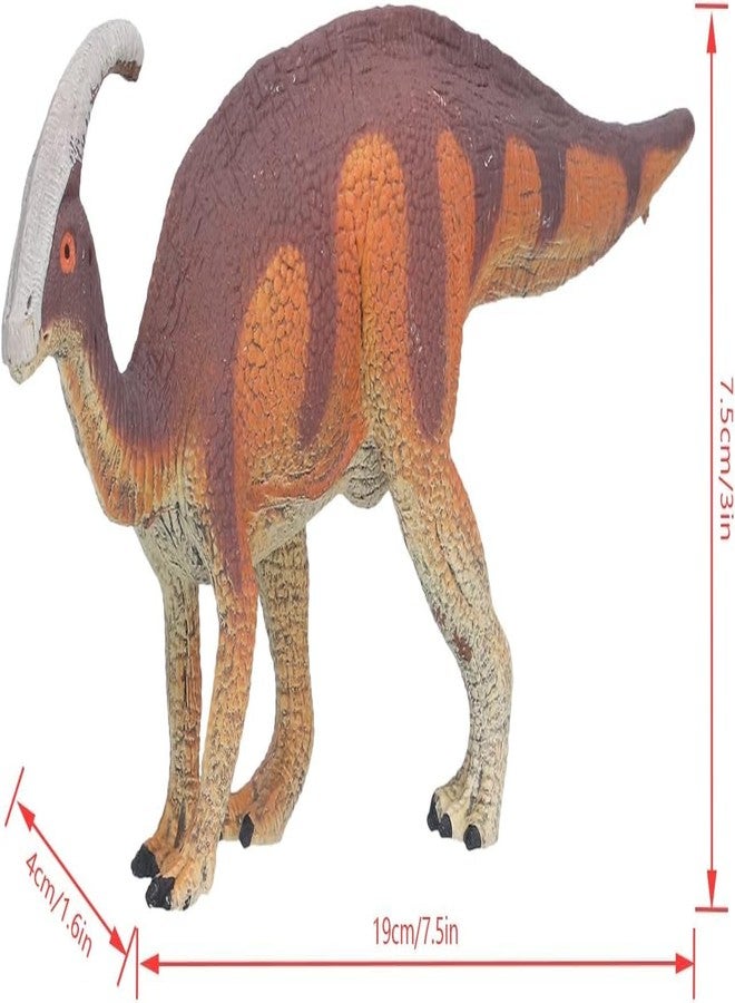 FUNFOB Dinosaur Toy Figure Width - 19.5cm Parasaurolophus Dinosaur Toy for Kids & Adults PVC Multicolour | Single Horn Orange Brown Dino SML - Image 3